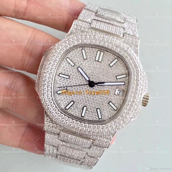 

Nautilu diamond watch automatic movement waterproof luxury watch man 40mm 316 tainle weep move et diamond iced out watch