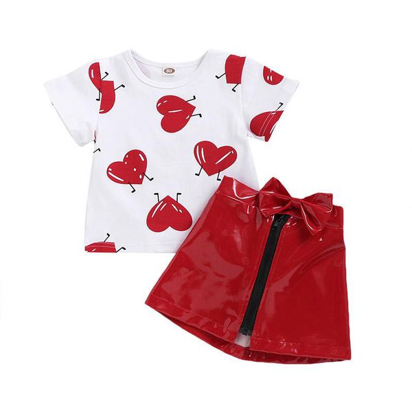 

kids girls skirts suits heart print t-shirt toddler kids designer clothes girls infant bow zipper casual skirts 6m-5t a29, White