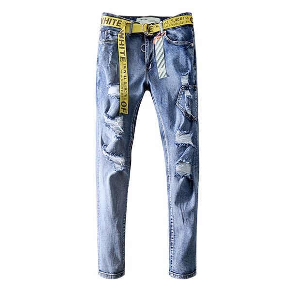 

2020mens solid color distressed biker cool jeans fashion slim ripped washed pencil pants mens jeans male high street jeans 06, Gray