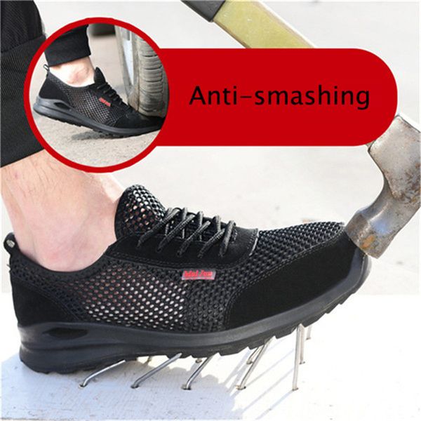 

men's work safety shoes men outdoor steel toe footwear combat ankle boots indestructible stylish breathable sneakers, Black