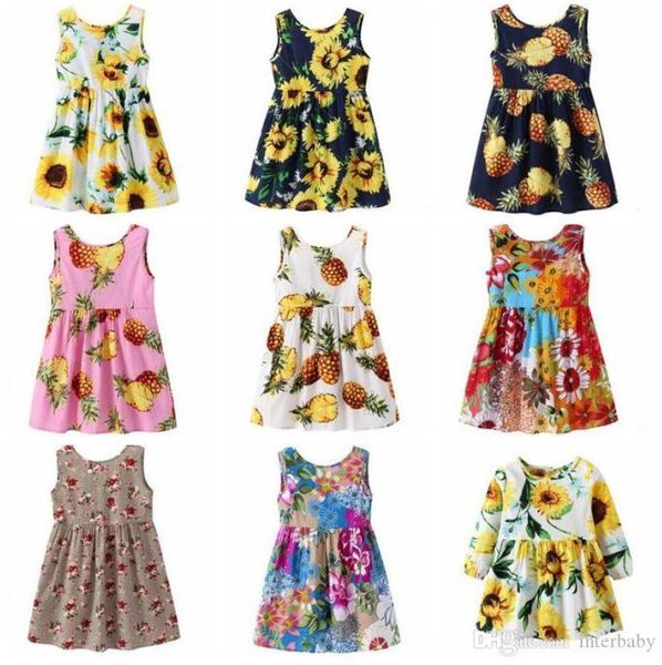 

kids clothes girls sunflower floral dress summer flower printed sundress party princess dresses beach a-line fashion casual dresses ayp5789, Red;yellow