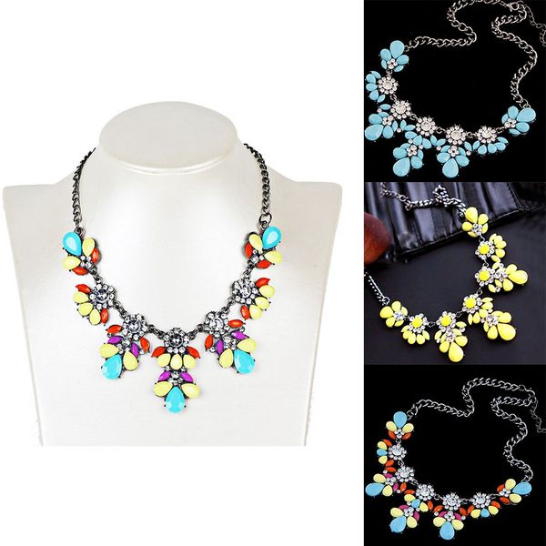 

fashion women necklace alloy rhinestone flowers chain ladies girls vintage necklaces gifts jewelry accessories k2, Golden;silver