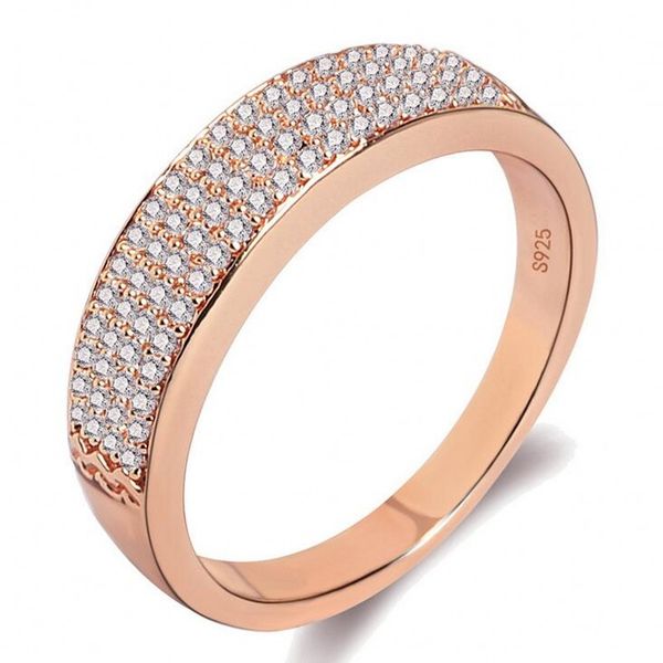 

clsssical wedding band ring fashion jewelry 925 sterling silver&rose gold fill pave white sapphire cz diamond promise ring for women gift, Slivery;golden