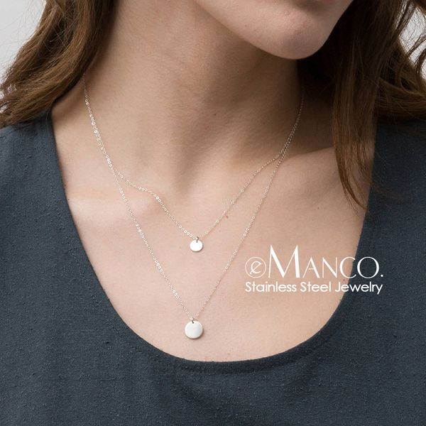 

e-manco korean style women stainless steel necklace women multi layered necklace dainty girls 2019 statement jewelry, Silver