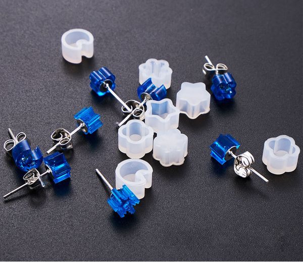 

mini stud earrings silicone mold crystal epoxy handmade earrings mold star flower shape earring pendant ear hook diy resin mold jewelry tool