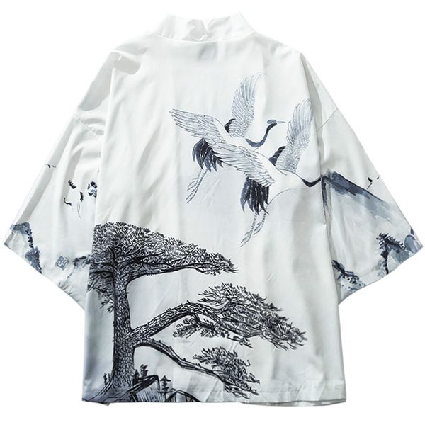 

Januarysnow Hip Hop Men Streetwear Jacket Pine Tree Crane Print 2019 Harajuku Kimono Jacket Japanese Summer Autumn Thin Gown Japan Style