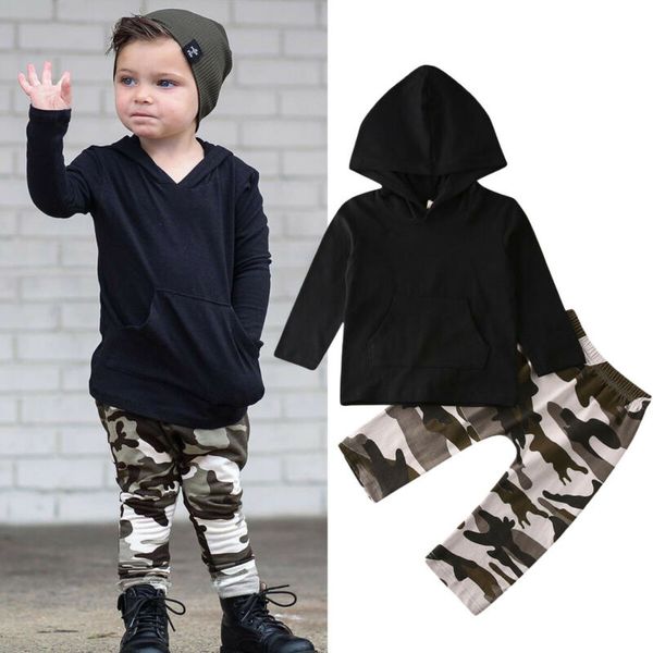 

новорожденный мальчик с капюшоном топы камуфляж брюки 2 шт. наряды дети осень одежда 0-4y, White