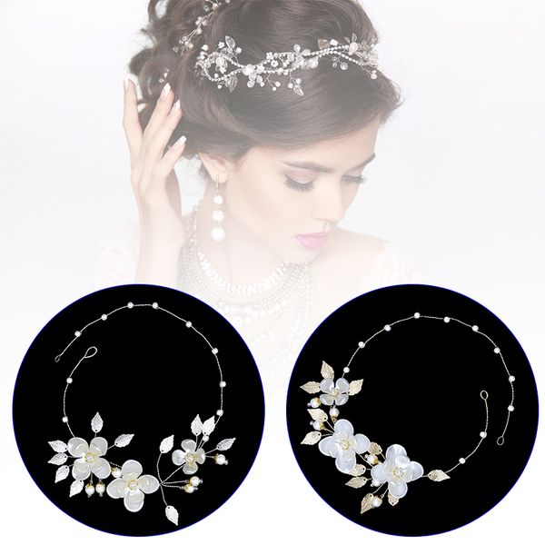 

bridal headband stylish flower pearls wedding hair band accessories bridemaid@88, Golden;white