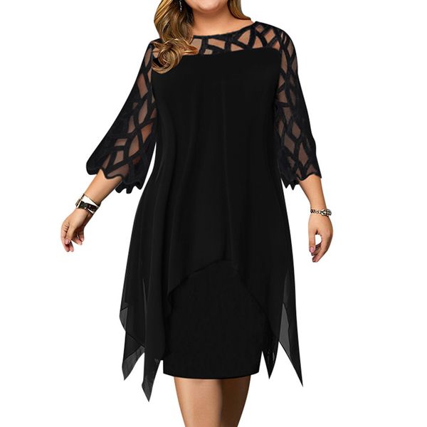 

5xl plus size women black dress elegant office ladies dresses geometric long sleeve female dress fall casual loose vestido d30, Black;gray
