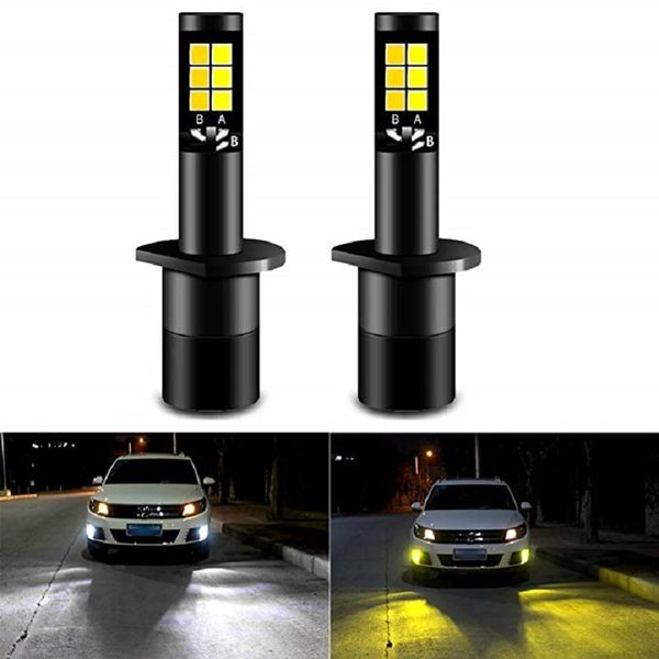 

2pcs h1 led bulb fog foglights super bright led front car fog lights 6000k daytime running light drl auto dual color white amber