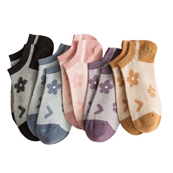 

10pcs/lot women print cotton socks female new spring fashion flower ankle casual boat socks group girls happy funny boat, Black;white