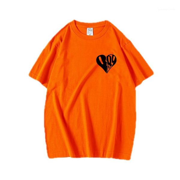 

neck sweet colors short sleeve tshirts couple loose casual juice wrld teenagers heart print tees summer designer mens crew, White;black
