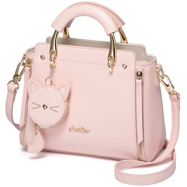 

ljl-just star leather handbag ladies embroidered cat handbag purse ladies tassel stitching casual messenger bag
