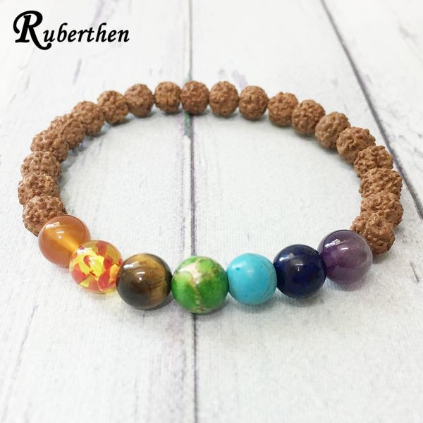 

ruberthen 2019 new design 7 chakra bracelet high natural gem stone bracelet 6 mm rudraksha yoga mala feminine, Black