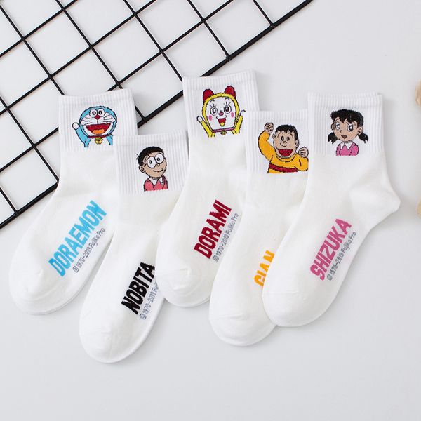 

colorful sock for woman doraemon casual ladies soft sox creative nobita nobi socks cotton spring girls trendy calcetines, Black;white