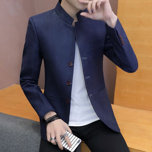 

2019 men leisure collar suit youth are three pure color single row of cultivate one's morality suit, White;black