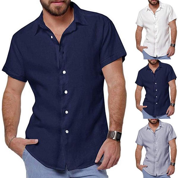 

nice button simple linen shirts summer casual men shirt camisas hombre solid classic short sleeve vintage slim harajuku shirt, White;black