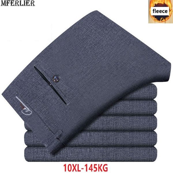 

plus size 50 52 men formal suit pants warm winter fleece thick business pants office simple straight trousers elasticity, White;black