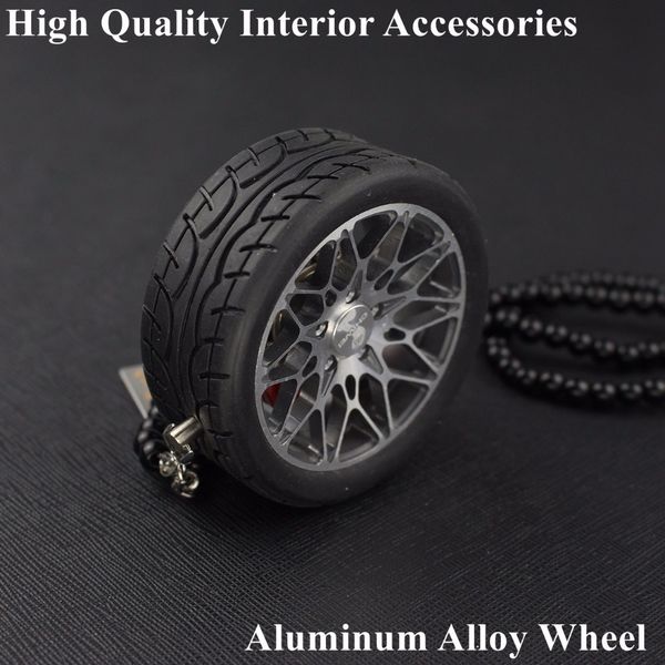 

car hanging tires model metal wheel keychain car rim with bead chain pendant holder keyring rearview suspension decoration