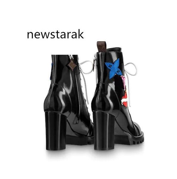 

famous brand shoes women's leather boots star trail popular thick heel black hide shoelace rubber outsole luxury 1a2y7w boots box