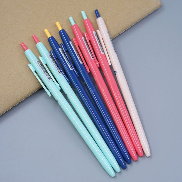 

slender ballpoint pens 0.5mm blue ink click type plastic material school office stationery 5pcs/lot, Blue;orange