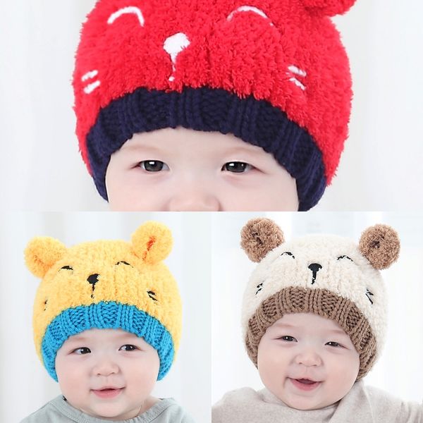 

children's baby hat bear 3d style wool double ball children's wool hat, Yellow