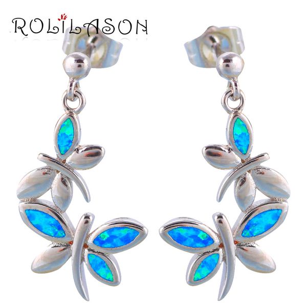 

rolilason 2017 new arrival fashion blue fire opal silver drop earrings for women party fashion jewelry oe660