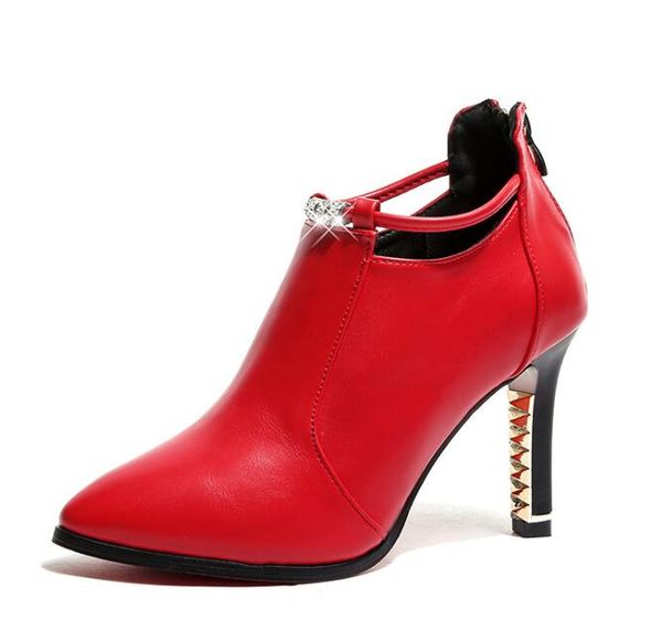 

fashion shoes women boots autumn winter high heels ankle boots pointed toe buckle martin boots zip ladies shoes white big size 40, Black