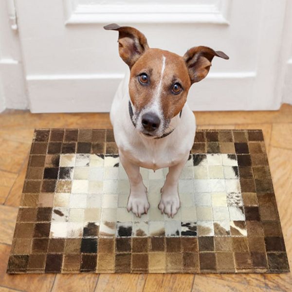

handmade luxury cowhide skin fur natural color mixed small patchwork rug decoration fur door matbathroom mat