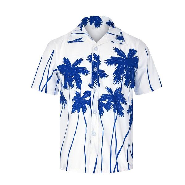 

spring and summer elegant white shirt men coconut tree print shirts men dress plus size fashion beach short-sleeved