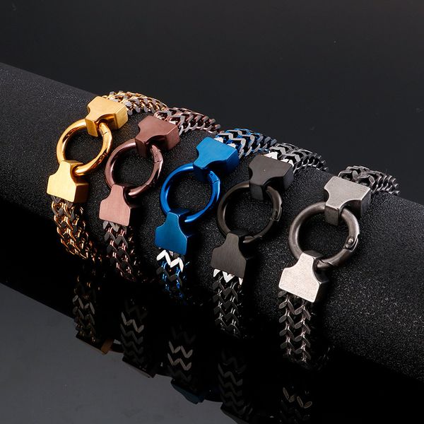 

link, chain mesh link bracelet men women hiphop punk vintage metal stainless steel mens biker wrist band charm wide bracelets jewelry, Black