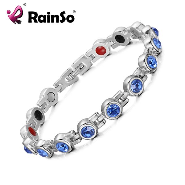 

rainso stainless steel silver blue charm friendship magnetic bracelets for women therapy 4 in 1 health elements love bracelet, Golden;silver