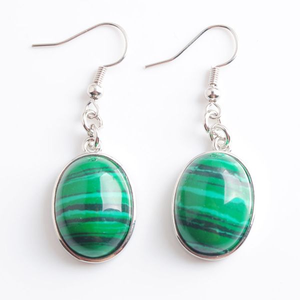 

wojiaer new natural malachite gem stone egg-shaped drop earrings beads healing earring women jewellery dr8023, Silver