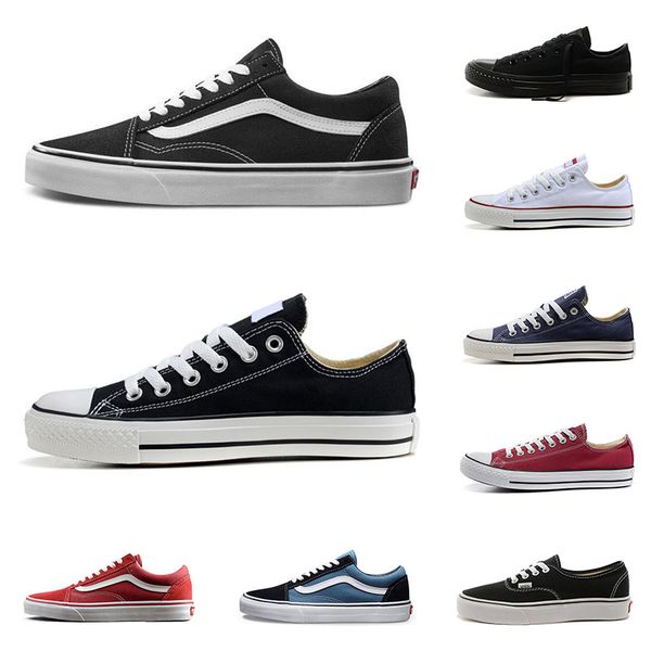 

men women canvas sneakers old skool black white checkerboard classic slip on 1970s triple black navy fashion mens skateboard shoes, White;red