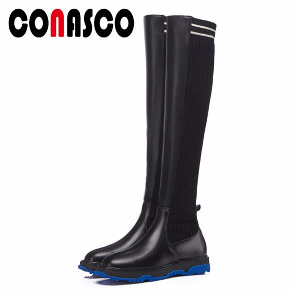 

conasco fashion women over the knee high boots wedges heels platforms long warm shoes woman brand dancing shoes tight high boots, Black