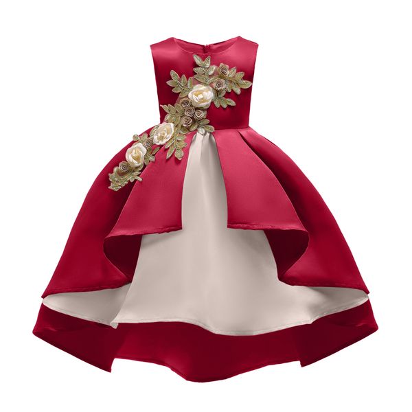 

retail baby girls wedding dress 2019 kids irregular embroidered prom dress red champagne children girls satin full dress boutique clothes, Red;yellow