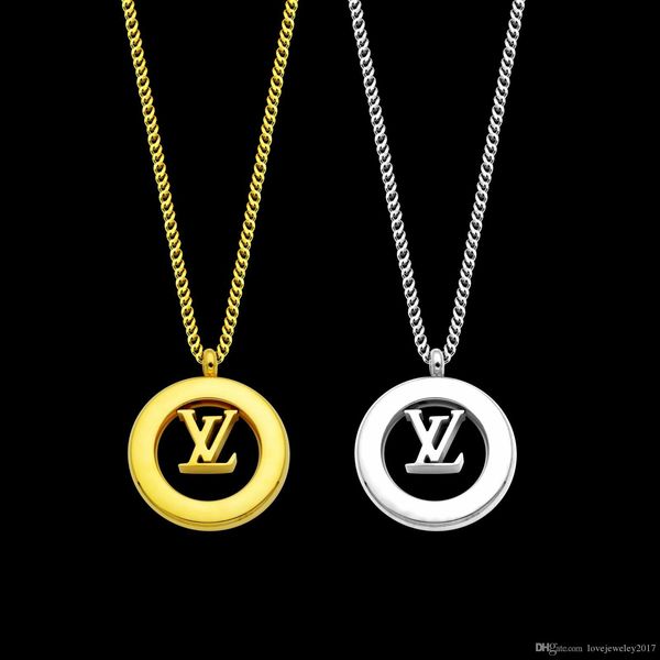 

luxury jewelry women designer necklaces v logo in ring pendant long necklace stainless silver length chain for men and couple fashion style