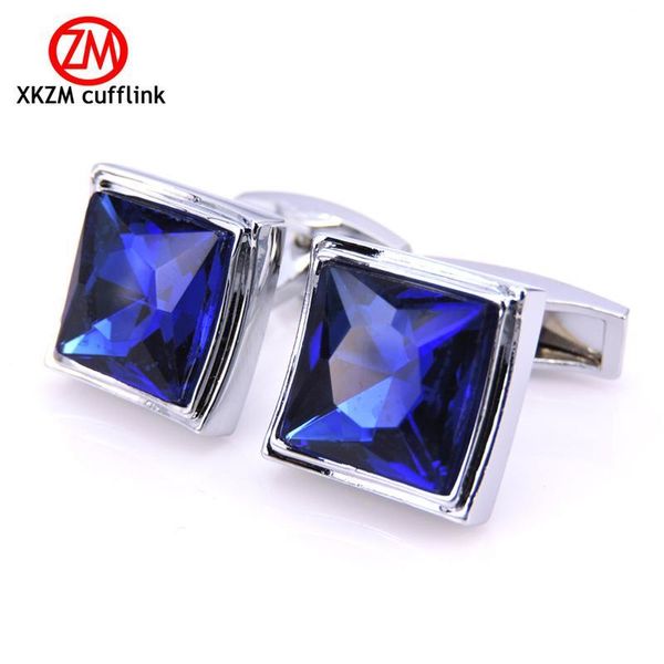 

xkzm jewelry french shirt cufflink for mens brand square blue crystal cuff link luxury wedding button, Silver;golden