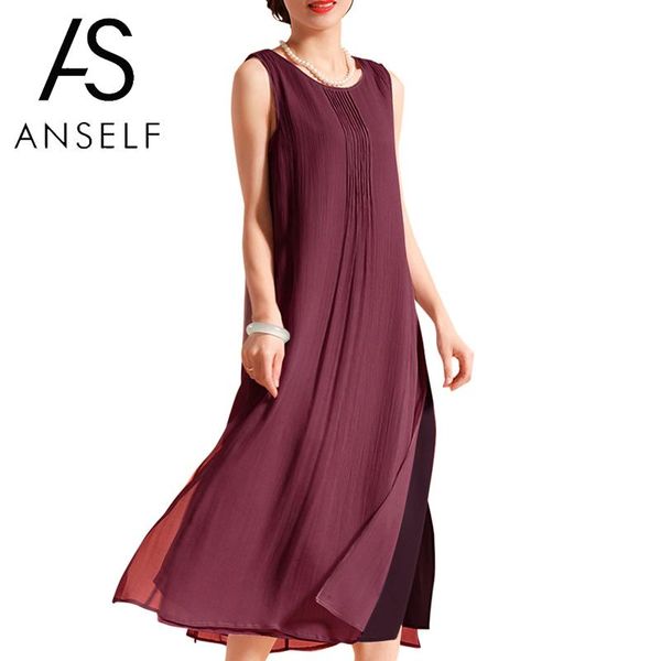 

Vintage Summer Dress 2019 Wome Sleeveless O Neck Side Split Casual Loose Midi Cotton Dresses 3XL 4XL 5XL Plus Size robe female