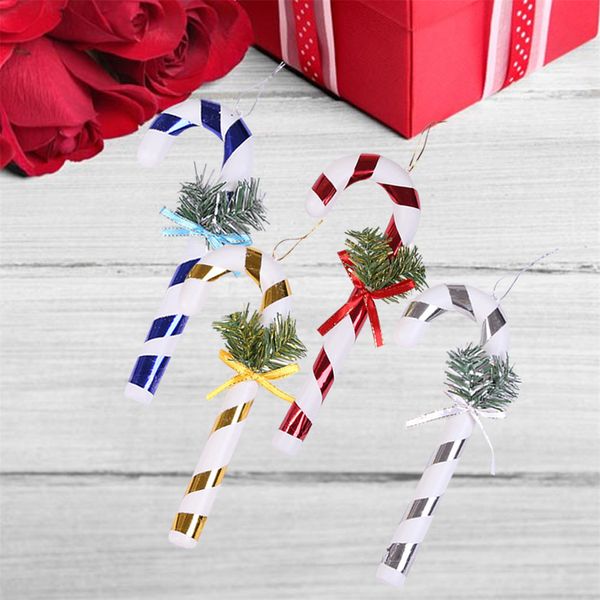 

4pcs/pack christmas cane pendant 21cm candy color mini crutch christmas tree decoration navidad 2019 decoraciones para el hogar