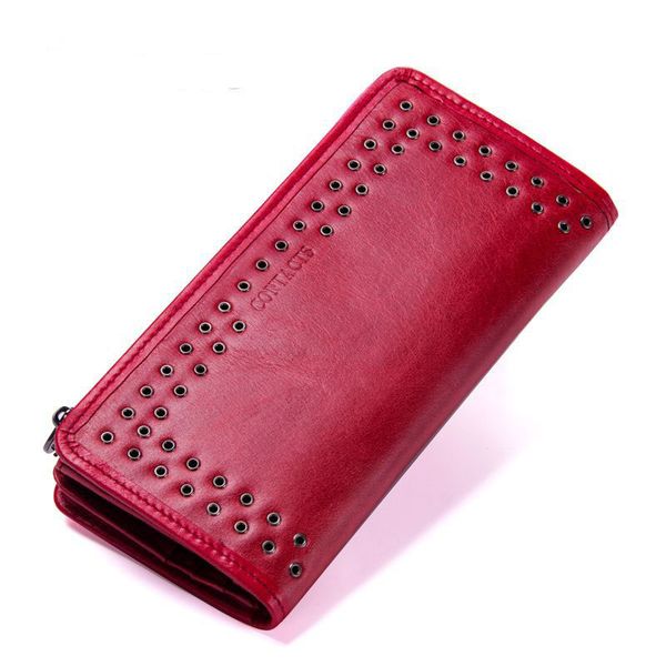 

women genuine leather wallets long purse designer wallet women 2019 quality female purse b17, Red;black