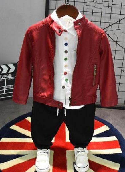 

spring and autumn imitation leather jacket + shirt + pants three-piece children's clothing fashion children's clothing 2-6 year, White