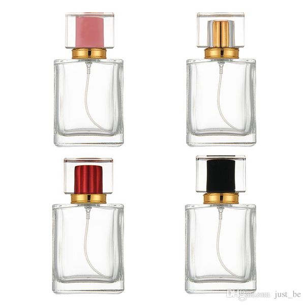

wholesale 50ml glass empty perfume bottles spray atomizer refillable cosmetics container bottle with 4 colors sprayer