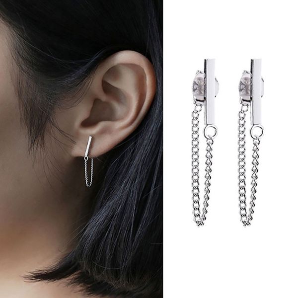 

simple fashion dainty tiny bar tassel silver chain dangle earrings women girls white gold filled long silver drop edgy earrings