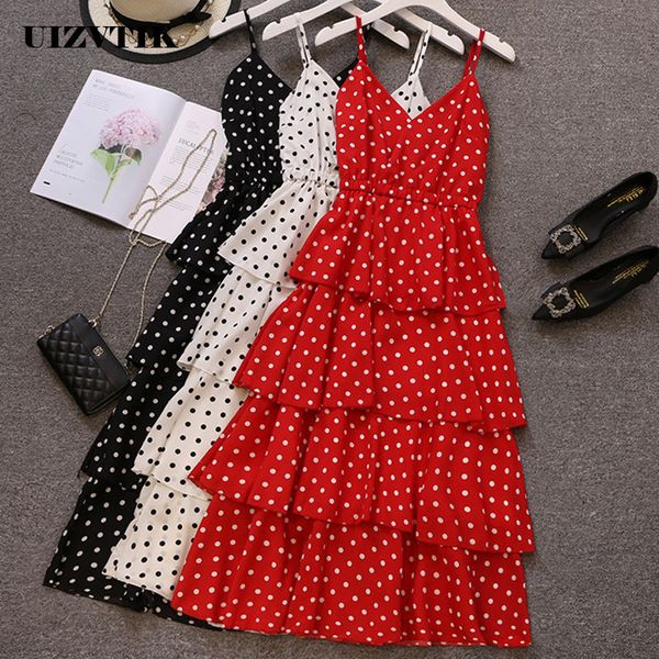 

chiffon summer dress women 2019 casual plus size a line dresses elegant long party dress white dot beach bandage sundress, Black;gray