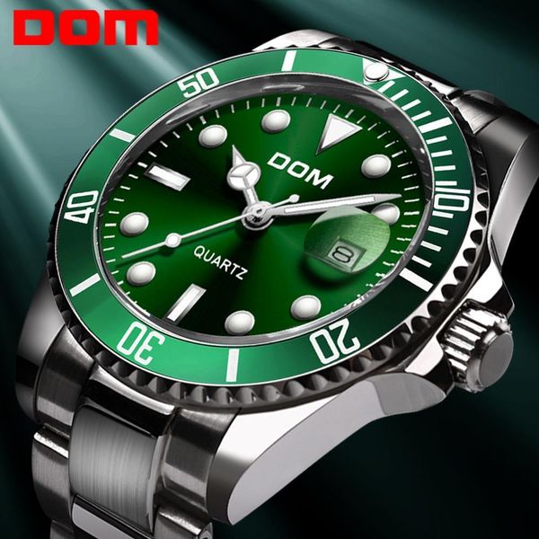 DOM casuale di affari guarda gli uomini superiore di marca verde d'elite di ammasso inox orologio da polso uomo Orologio da polso Moda impermeabile M-1263 CX200805