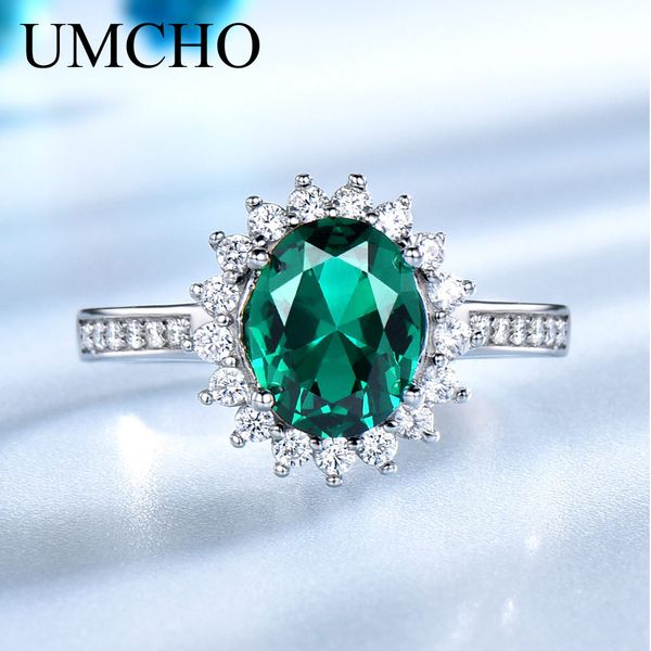 

umcho green created nano emerald real 925 sterling silver vintage birthstone ring for women silver engagement brand fine jewelry, Golden;silver