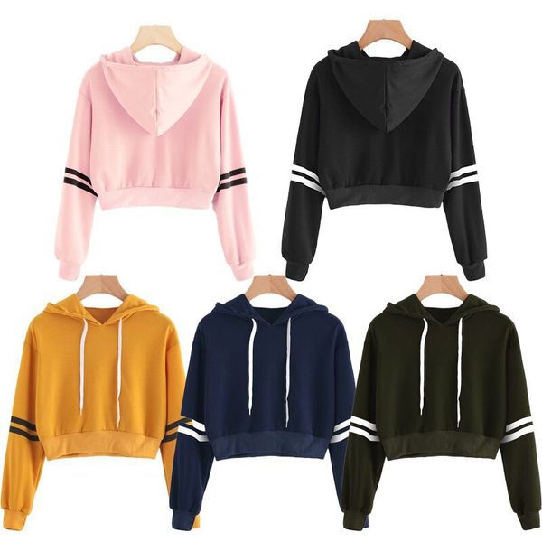 

5 colour s-xl women's hooded hoodie sweatshirt jumper sweater crop coat pullover, Black