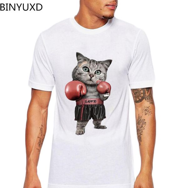 

binyuxd men's o neck cotton short sleeve lovely boxinger cat t-shirts funny cat animal men's customized t shirts birthday gift, White;black