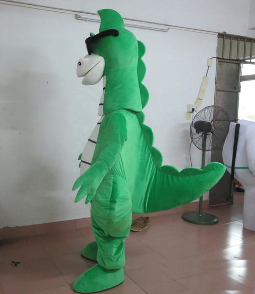 

2019 green t-rex dinosaur mascot costume for sale with one mini fan inside the head, Red;yellow